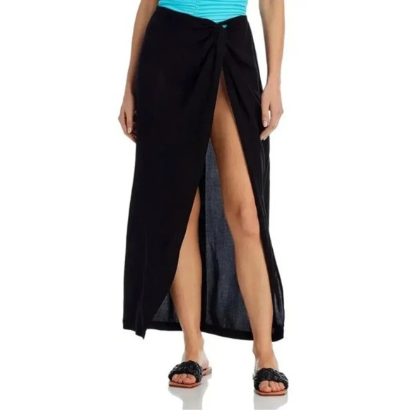 Aqua Swim Womens Black Sarong Beachwear Skirt Cover Up Size M/L NWT - Picture 1 of 8